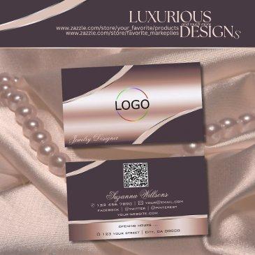 elegant rose gold curved decor lines logo qr code business invitations