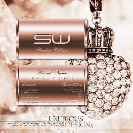 Small Elegant Rose Gold Effect Faux 3d Optics Monogram Business Invitations Front View