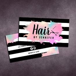 Small Elegant Rose Gold & Green Scissors Hairstylist Business Invitations Front View
