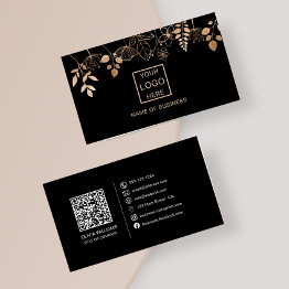 Small Elegant Rose Gold Leaf Qr Code Social Media Icons Business Invitations Front View