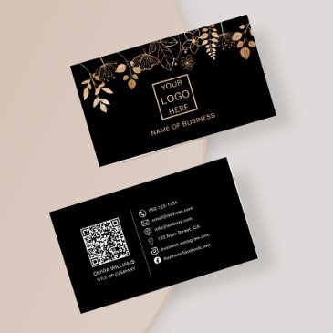 elegant rose gold leaf qr code social media icons business invitations