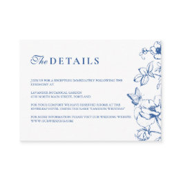 Small Elegant Royal Blue Floral Garden Wedding Details Enclosure Invitations Front View