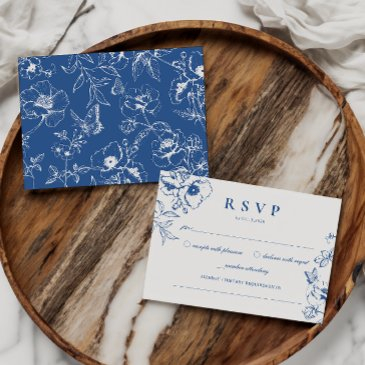 elegant royal blue floral garden wedding rsvp enclosure invitations