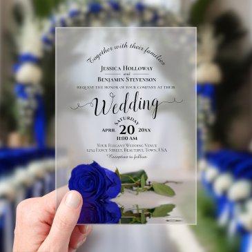 elegant royal blue rose lacy calligraphy wedding acrylic invitations