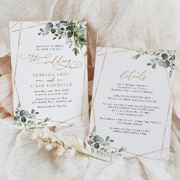 Small Elegant Rustic All-in-one Gold Greenery Wedding Invitation Front View