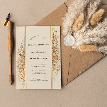 elegant rustic fall beige engagement party invitation