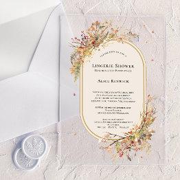 Small Elegant Rustic Fall Beige Lingerie Shower Acrylic Invitations Front View