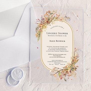 elegant rustic fall beige lingerie shower acrylic invitations