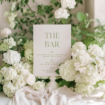 elegant sage green & beige wedding bar sign invitation