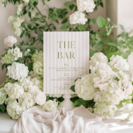 Small Elegant Sage Green & Beige Wedding Bar Sign Invitation Front View