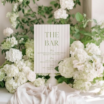 elegant sage green & beige wedding bar sign invitation