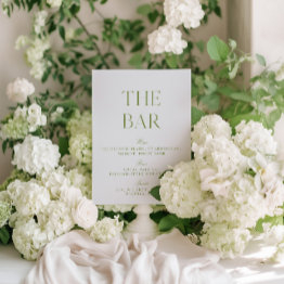 Small Elegant Sage Green & Blue Wedding Bar Sign Invitation Front View