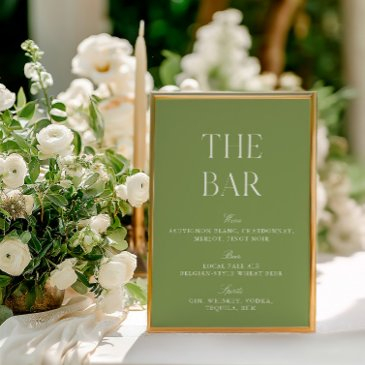 elegant sage green & white wedding bar sign invitation