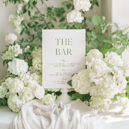 Small Elegant Sage Green & White Wedding Bar Sign Invitation Front View