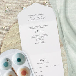 Small Elegant Script Basic, Minimalistic Wedding All In One Invitation Front View