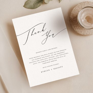 elegant script black white wedding reception table thank you invitations