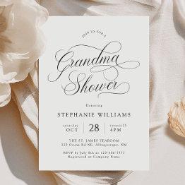 Small Elegant Script Grandma Shower Invitation Front View