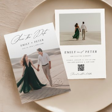 elegant script minimalist 2 photo save the date invitation