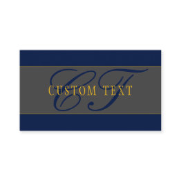 Small Elegant Script Monogram Dark Navy Blue Grey & Gold Business Invitations Front View