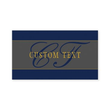 elegant script monogram dark navy blue grey & gold business invitations