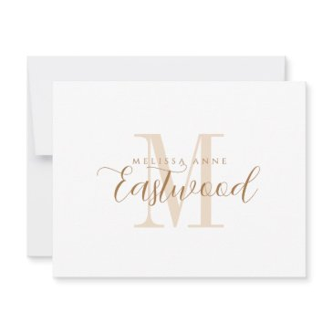 elegant script name gold monogram flat note invitations