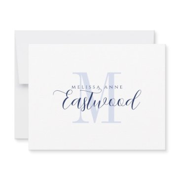 elegant script name navy blue monogram note invitations