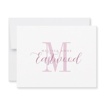 elegant script name pink monogram flat note invitations