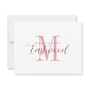 elegant script name red monogram flat note invitations