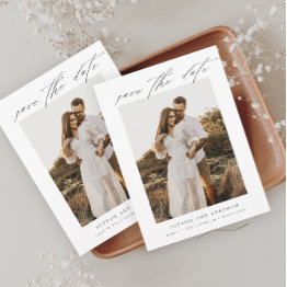 Small Elegant Script Photo Wedding Save The Date Front View