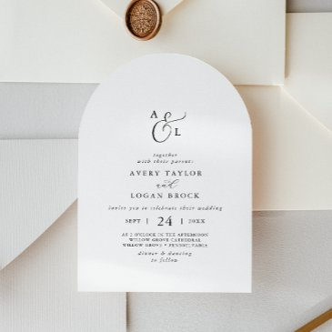elegant script simple monogram boho arch wedding invitation