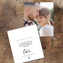 Small Elegant Script Wedding Photo Appreciation Message Thank You Invitations Front View