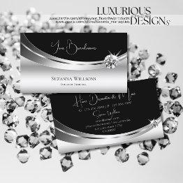 Small Elegant Silver And Black With Sparkling Diamond Business Invitations Front View