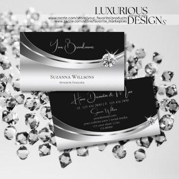 elegant silver and black with sparkling diamond business invitations