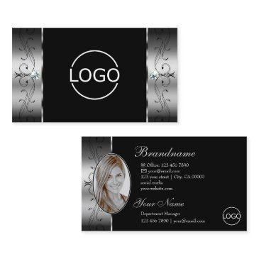 elegant silver black squiggled jewels logo & photo business invitations