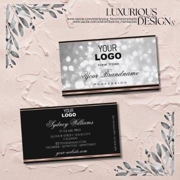 elegant silver glitter logo black rose gold border business invitations