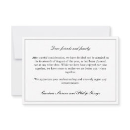Small Elegant Simple Broken Engagement Cancelled Wedding Invitation Front View