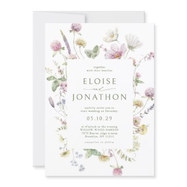 elegant soft pastel wildflower qr code wedding invitation