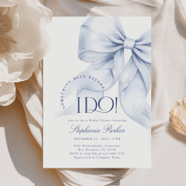 Small Elegant Something Blue Bow Bridal Shower Invitation Front View