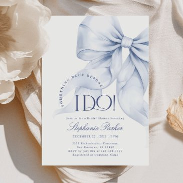 elegant something blue bow bridal shower invitation