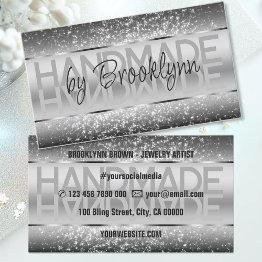 Small Elegant Sparkle Glitter Luxurious Glam Dark Silver Business Invitations Front View