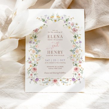 elegant spring wildflower meadow fairytale wedding invitation