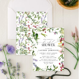 Small Elegant Summer Wildflower Watercolor Bridal Shower Invitation Front View