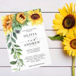 Small Elegant Sunflower Watercolor Modern Wedding Invitation Front View
