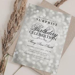 Small Elegant Surprise 80th Birthday Glam Silver Lights Invitation Front View