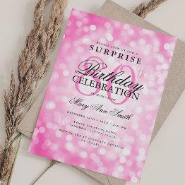 Small Elegant Surprise 80th Birthday Hot Pink Lights Invitation Front View