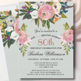 Small Elegant Surprise Handpainted 80th Birthday Party Invitation Front View