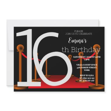elegant sweet 16 red black carpet hollywood invitation