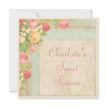 elegant sweet 16 vintage roses invitation