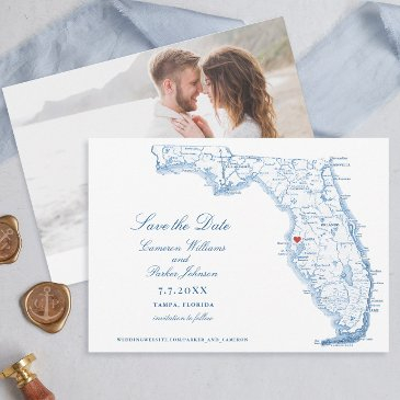 elegant tampa florida wedding blue map save the date