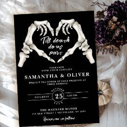 Small Elegant Till Death Do Us Part Black Gothic Wedding Invitation Front View